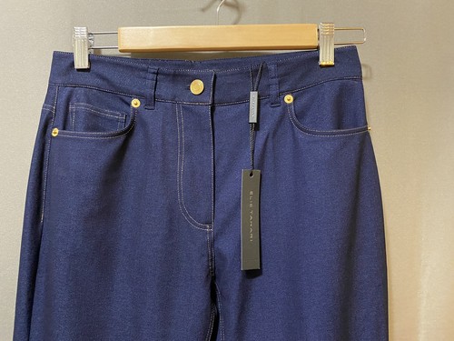 NWT ELIE TAHARI Women Zip Front Mid-Rise Slit Straight Jeans SZ 2 Blue/Metallic - Picture 2 of 16