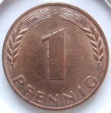 Coin Federal Republic of Germany 1 Pfennig 1967 G in Extremely fine