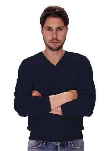 MARIA DI RIPABIANCA PULLOVER V-AUSSCHNITT ZWEIFARBIG HERREN KASCHMIR 100% MADE IN ITALY - Bild 3 von 12