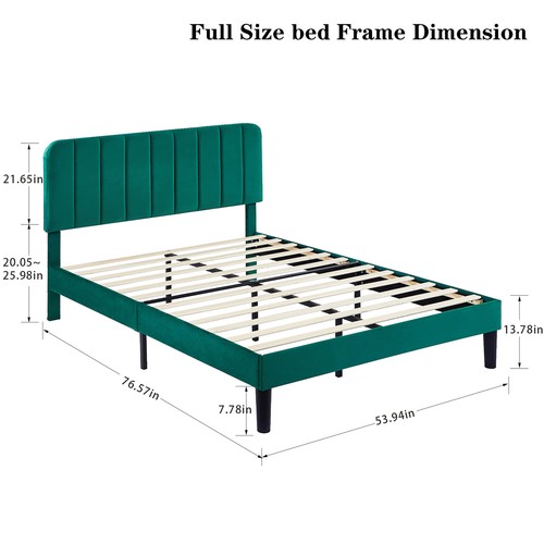 Twin/Full/Queen Bed Frame Velvet Upholstered Platform with Headboard Wooden Slat - Picture 69 of 119