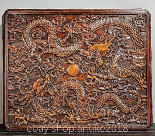 16" Rare palissandre chinois vendu sculpté creux dans coffret de rangement boite