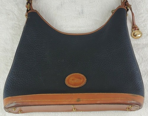 DOONEY & BOURKE Leather Handbag Purse Hand Bag - Brown and Navy Estate Sale Find - Picture 2 of 12