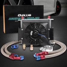 30 Row Fit For Universal Engine Transmission Oil Cooler Kit + 7" Electric Fan