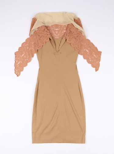 Vestido vintage Jean Paul Gaultier encaje ceñido al cuerpo beige con velo talla IT40 - Imagen 7 de 10
