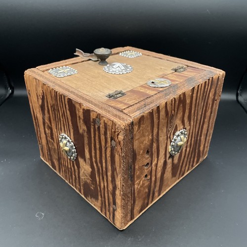 Holy Box with Antique Crosses - Wood Religious Box Chest Metal Latch Hinged Lid - Picture 6 of 14