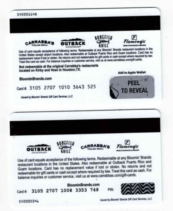 CARRABBA'S Gift Card LOT of Italian Restaurant Collectible