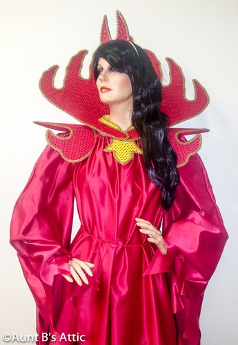 Satin Devil Lady Costume 2Pc Red Poly Satin Dress W/ Or W/Out Sequin Collar OS - Picture 10 of 11