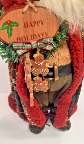 Old Fashioned Cloth Santa Claus Figurine 12" Gingerbread Happy Holidays - Picture 2 of 6