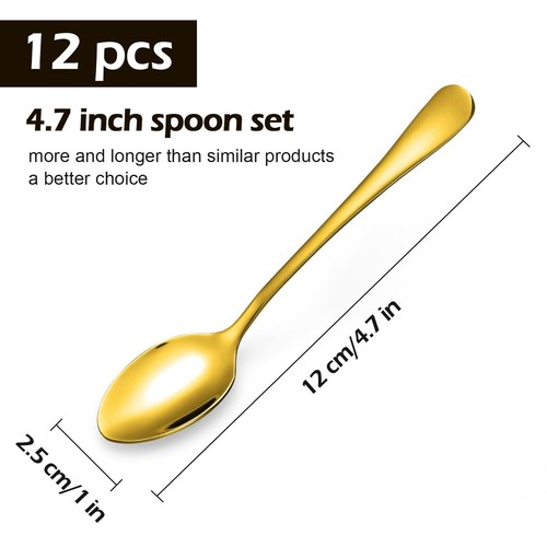 12 Pcs Gold Demitasse Espresso Spoons Set 4.7" Mini Coffee Spoons Tiny Tea Spoon - Picture 2 of 7