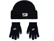 Nike Girls/Boys Cozy Peak Beanie & Gloves 2Pcs Set Size 8/20 Black/ Hemp