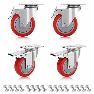 2 with Brakes and 2 Without 4 inch Swivel Caster Wheels Heavy Duty Plate Casters with Safety Brake Total Capacity 1200lbs for Set of 4 Black