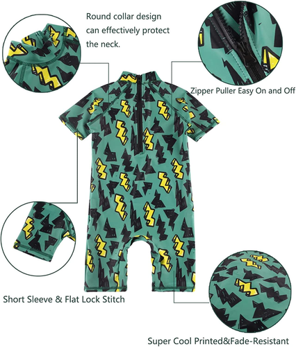 Toddler/Baby Boy&Girl Swimsuit One Piece Zipper Bathing Suits Short Sleeve Rashg - Picture 4 of 12