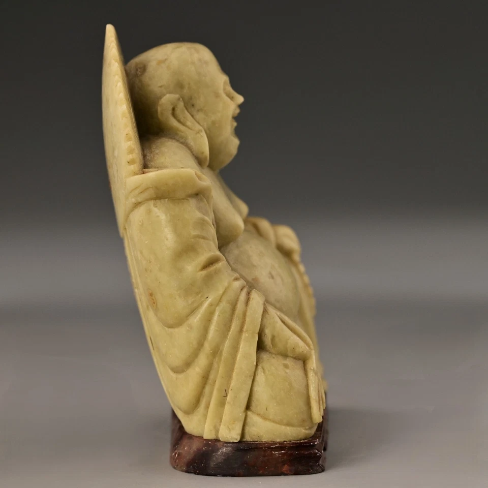 Chinese Antique Original Vintage Feng Shui Soapstone Jade Buddha Figurine Statue - Image 4 of 4