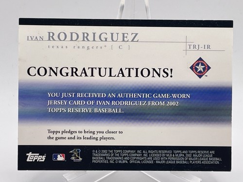 Ivan Rodriguez 2002 Topps Reserve Game Used Jersey Relic #TRJ-IR - Picture 2 of 2