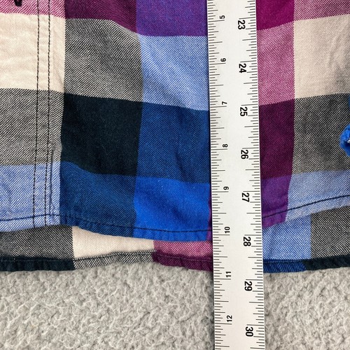 Camicia uomo Mossimo plaid flanella bottoni M viola blu tasche cotone casual - Foto 6 di 9