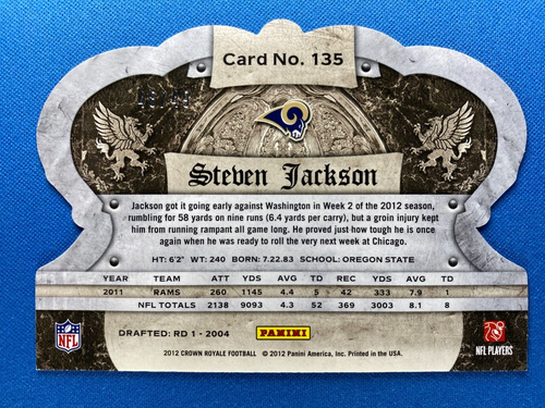 STEVEN JACKSON #135 Green Die-Cut 2012 Crown Royale St. Louis Rams NFL - Picture 2 of 2