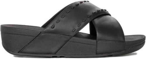 FitFlop Lulu GB2-001 Pantofola a scorrimento incrociato donna pelle nera borchie in gomma slip on - Foto 21 di 35