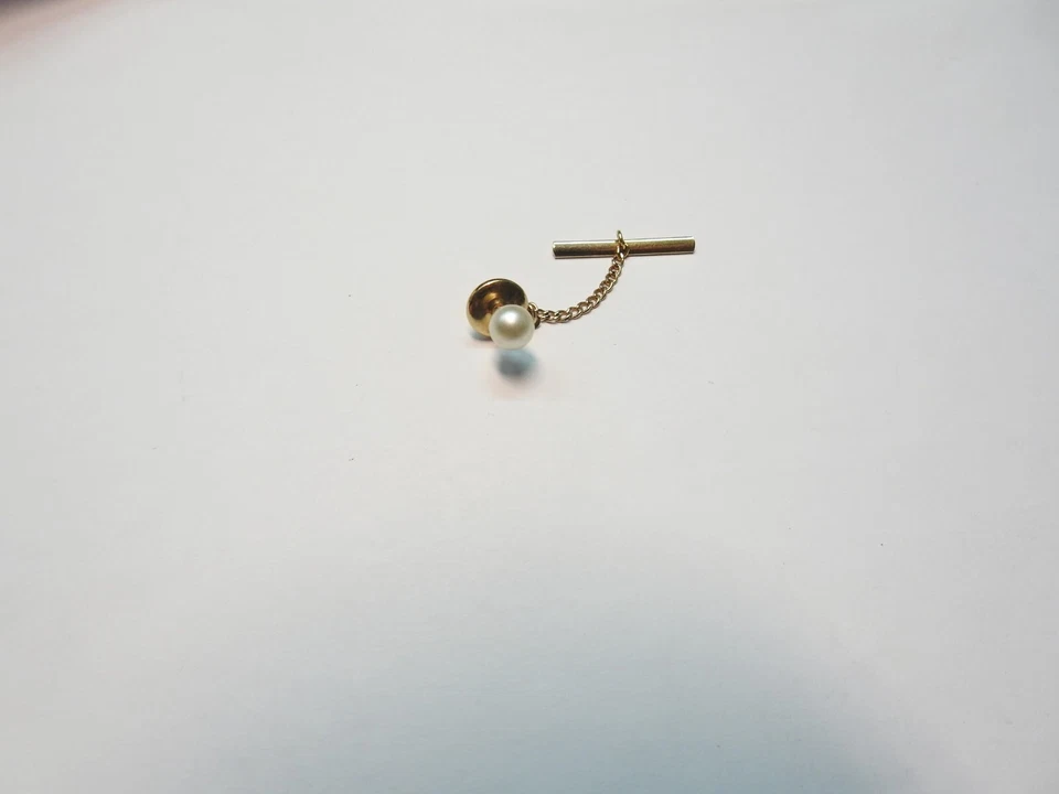 Prendedor de solapa de imitación de perlas blanco roto Tie Tac vintage Foto 2 de 4