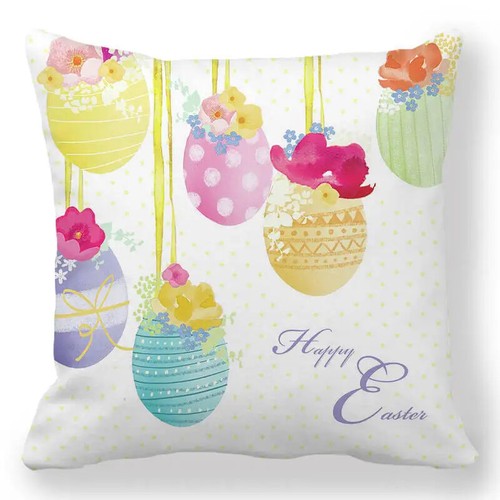 Easter Pillowcase Colored Eggs Print Cushion Cover Happy Easter Cushion Cover - Picture 8 of 49