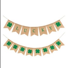 NEW 2 Pack St Patrick's Day Decorations Lucky Shamrocks Burlap Banners