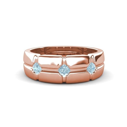 Aquamarine Cross Patterned Men Wedding Band (7.50 mm) 10K Gold JP: 355092 - Picture 16 of 22