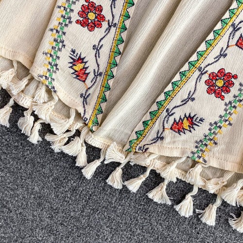 Womens Ethnic Embroidery Blouse Kimono Coat Tops Boho Floral Tassel Casual - Picture 12 of 18