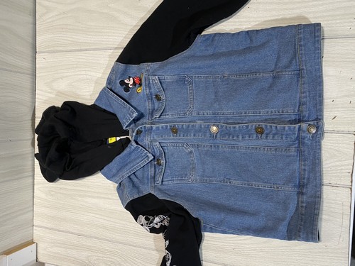 Vintage Disney Mickey Mouse Denim Jacket Hoodie Medium Rare - Picture 2 of 11