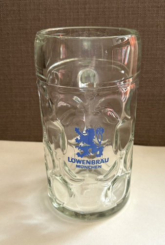 Lowenbrau großes Bierglas Stein 1 Liter/33 Unzen Einbaumünze Punktmuster