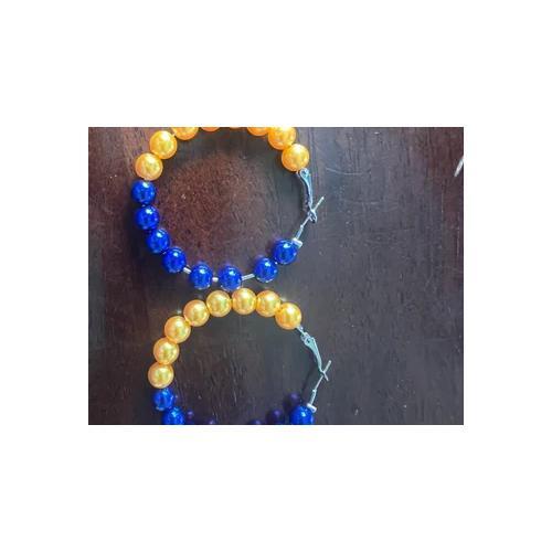 Blue & Gold Beaded Hoop Earrings Hip Hop Jewelry Lightweight & Large Size - Picture 4 of 4