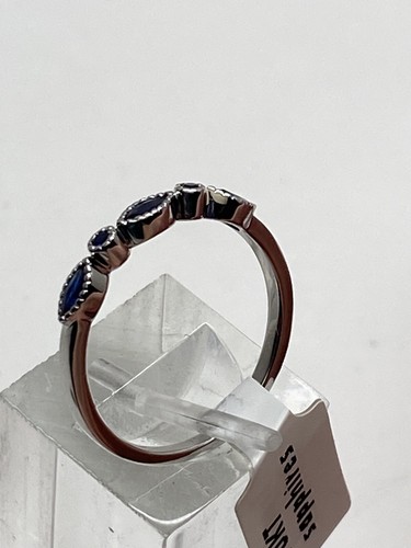 Dünner 10K Weißgold Zargenfassung blauer Saphir vorsteckbarer Bandring Größe 7,25 - Bild 13 von 16