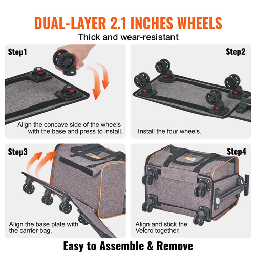 Cat Carrier with Wheels, Airline Approved Rolling Pet Carrier with Telescopic Ha - Picture 4 of 11