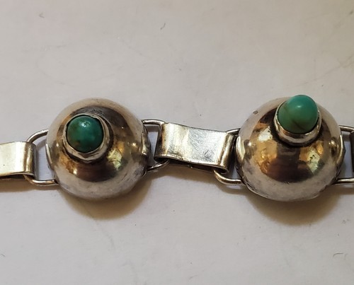 STERLING SILVER & TURQUOISE VINTAGE BRACELET MISSING 1 STONE EASY FIX - Picture 3 of 10