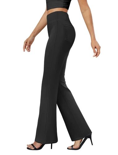 Womens Bootcut Dress Pants High Waist Stretchy Office Work Trousers Black