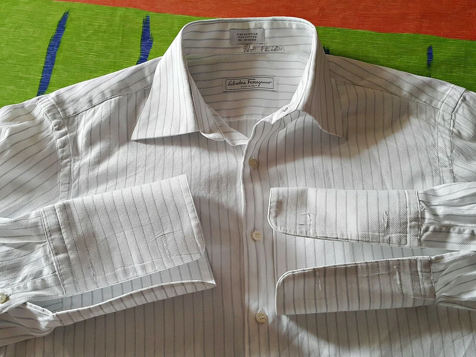 AUTÉNTICA CAMISA DE VESTIR SALVATORE FERRAGAMO ALGODÓN A RAYAS PARA HOMBRE-TALLA: US151/2/EU 39 Foto 4 de 4