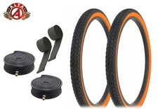 ALTA BICYCLE WIRE BEAD TIRES 26 x2.125 BLACK/ORANGE HEAVY DUTY DIAMON 6pc SET.
