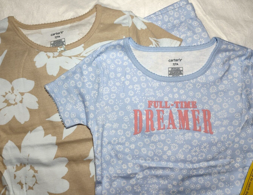 Carter's Girls Sz 7 Pajama 4pc Lot Floral Blue Brown Full Time Dreamer Cotton - Picture 2 of 2