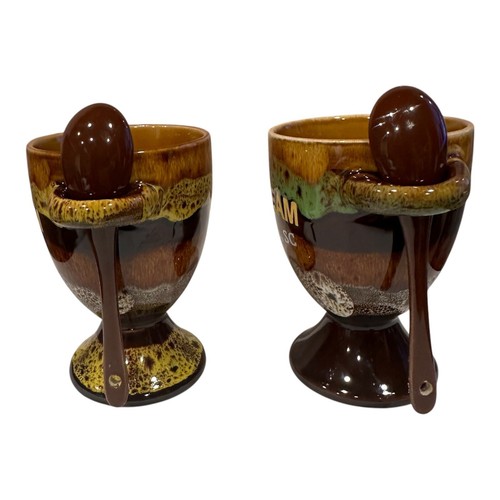 (2) Myrtle Beach, SC Mottled Marble Ceramic Pottery Ice Cream Cup/Dish w/ Spoons - Picture 2 of 7