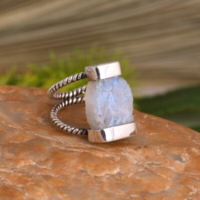 Abstract Design 925 Silver Twisted Rope Band Ring Birthday Gift With Moonstone