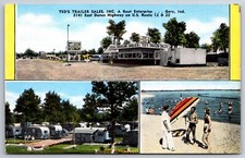 Gary Indiana~Ted's Trailer Town Sales Office~Beach~Trailer Park~1940s Linen PC