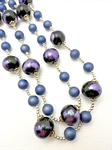 Vintage Multi Strand Bead Necklaces Purples & White Made In Japan Lot of 2 - Picture 6 of 11