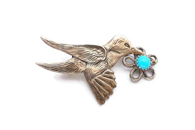 Vintage Sterling Silver 925 Turquoise Hummingbird Brooch Pin Flower Vintage Sterling Silver 925 Turquoise Hummingbird Brooch Pin Flower