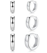 3 Pairs Small Hoop Earrings for Women Men, Sterling Silver Post Sleeper Carti...