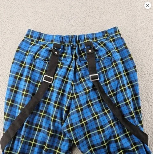 Hot Topic Pants Womens XL (32x29) Blue Plaid Suspender Trouser Tapered Leg - Picture 14 of 17