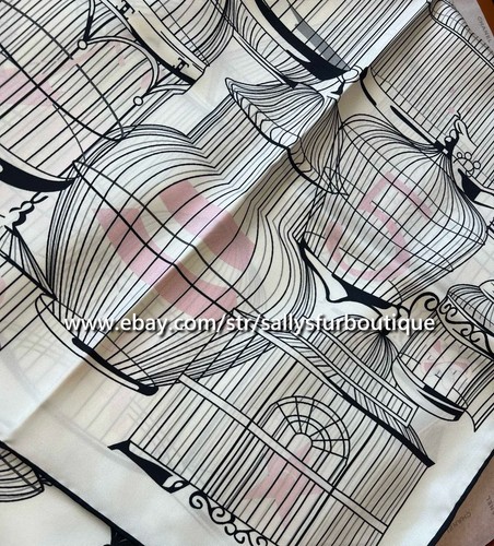 2025 Sallys 18 Momme Twill Silk Wrap Scarf Bird Cage Print Double Face Shawl 35" - Picture 3 of 34
