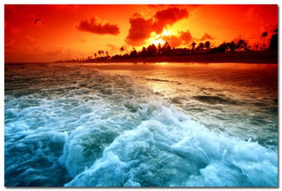 Sunset Sea Beach Waves Paragliding Seascape Art Silk Wall Poster 13x20 24x36