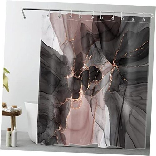 Black Marble Shower Curtain Decor,Modern 60"W x 72"L (Pack of 1) Rose Gold