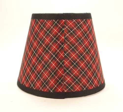 Holiday Burgundy Red Green Black Plaid Homespun Fabric Lampshade Lamp Shade - Picture 10 of 13