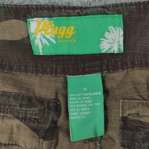 Plugg Jeans Co Shorts Mens 36 Green Cargo Flex Camouflage High Rise Flat Front - Picture 5 of 15