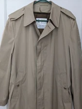 London Fog Trench Coat Mens Sz 42 Reg Tan Lined Water Repellant Vtg Classic NOTE