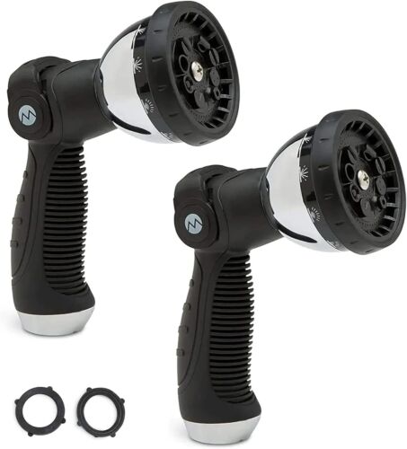 Water Hose Nozzle Sprayer with 10 Spray Patterns - 2-PACK - Slip Resistant Th...